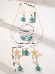 1 Set Summer Vocation Beach Style Blue Turquoise Stone Cute Sea Turtle Pendant Necklace Earring Bracelet Jewelry Set