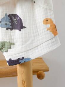 Bộ 2 món áo vest cổ tròn in họa tiết khủng long dễ thương cho bé trai sơ sinh mùa hè và quần short họa tiết khủng long toàn thân - trắng - Xem 5