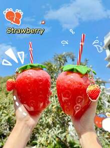 1 Pc Kawaii Strawberry Tumbler With Lid And Straw - Cute And PortableMilk Tea And Fruit Cup For Parties And On-The-Go Drinking