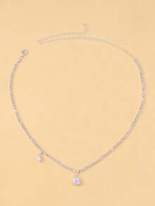 1pc Silver Asymmetrical Double Water Drop Rhinestone Pendant Necklace For Women - Silver - View 2