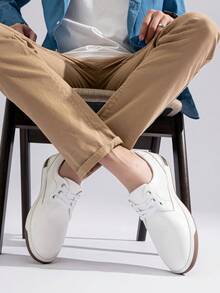 SHOESMALL Men's Casual Shoes Memory Foam Fashion Sneakers 3 Eyelets Business Dress Sneaker PU Leather White Shoes For Men - A81Q06-白色 - 查看 3