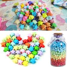 100PCS Origami-Lucky Stars Colorful Premade Origami-Paper Stars Hand-Made 3D Wish Star For DIY Projects
