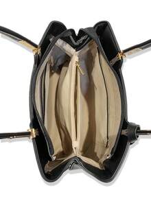 MILANO BAG, Casual, Fashionable, Elegant, Personalized, Luxurious PU Leather Tote Bag, Adjustable Shoulder Strap, Suitable For Parties, Vacations, Business, Summer, Vintage Style, Weekends, Gift - Black - View 4