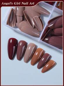 96 pezzi (4 colori misti) Unghie finte a mandorla lunghe di colore rosso e caffè, punte acriliche corte, unghie finte a copertura completa con finitura opaca. Contiene 1 colla gel e 1 lima per unghie, con scatola di conservazione. Adatto per uso quotidiano e per feste per donne e ragazze. - Multicolore - Visualizzare 4