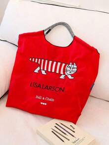 Embroidered Pattern Shopping Bag, Large Capacity Travel Tote Bag, Nylon Pull Handle Handbag - Multicolor - View 3