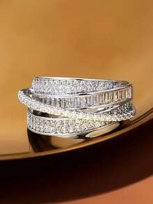 1枚闪耀多层钻石戒指，925纯银，优雅精致，适合日常约会、节日和生日礼物 - 多層碎鑽戒指 - 查看 4