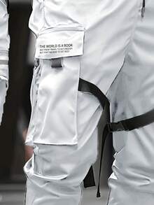 Men's Fashionable Casual Cargo Pants With Pocket Design, Fall - White - View 4