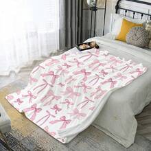 粉色蝴蝶结毛毯可爱蝴蝶结盖毯蝴蝶结舒适法兰绒毯子适合情人节家居床沙发椅 - 彩色 - 查看 12