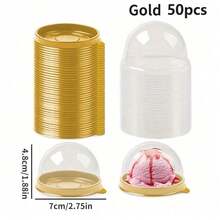 50个透明迷你蛋糕盒带盖圆形纸杯蛋糕托塑料蛋黄泡芙容器月饼圆顶盒烘焙包装盒厨房烘焙工具厨房用品 - 彩色 - 查看 12