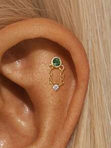 1PC 925 Sterling Silver Natural Green Agate Crown Devil's Eye Marquise Flat Back Cartilage Helix Piercing Fine Jewelry For Daily Wear Wedding Party Engagement Anniversary Valentine's Day