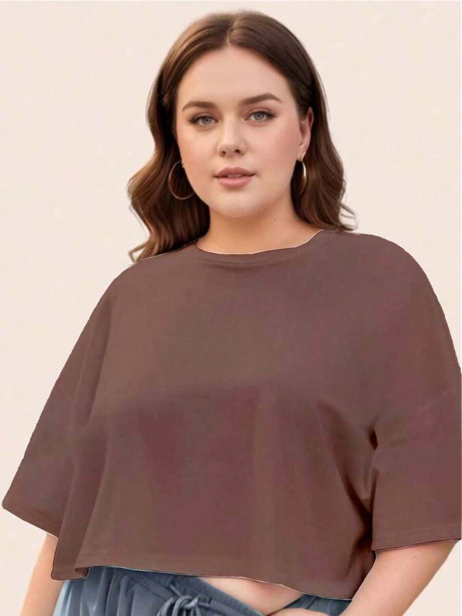 Cropped Feminino Plus Size Plain - 鏽棕色 - 查看 1
