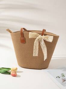 1pc Hat + 1pc Bag, Suitable For Vacation Wear - Khaki - View 5