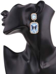 ACEHLN Copper Alloy Claw Shape Welded, Rhinestone Rectangle Pendant Earrings