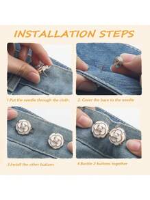 3 jeux de Superfect Camélia Resserrant de taille de pantalon, boutons fleurs, épingles et boucles ajustables sans couture, clips de pantalon détachables pour jupes et jeans