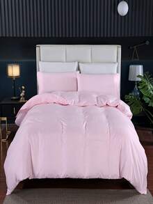 CNZB-1 Bộ chăn ga gối màu trơn không kèm chăn bông cho phòng ngủ, Bộ chăn ga gối cỡ Queen bằng sợi siêu nhỏ có thể giặt bằng nước, Thoáng khí & mềm mại, Khóa kéo, 135*200 Cm, 200*200 Cm - Hồng - Xem 1