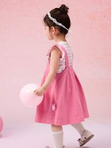 Balabala Girls' Embroidered Suspender Dress Set, Sweet & Stylish Look - White and Red - View 3