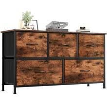 Somdot Nightstand Dresser With 5 Drawers Chest Of Vertical Fabric Storage Cabinet Dresser For Bedroom Office Laundry Closet Entryway Hallway Nursery Room - 紅木色 - 查看 1