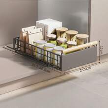 Metall Teleskopschublade Ausziehbare Schublade KüChe (40L x 24B x 11H CM) Tiefere Schubladen Organizer mit Schubladenschienen und Holzgriff, Küchenschrank Organizer für Küchenschränke, Kein Bohren