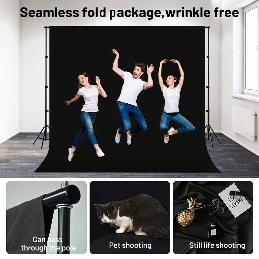 GAINVANE Black Backdrop - Solid Black High Density Polyester Fabric Photo Backdrop For Portrait, Party & Video - Black - View 1