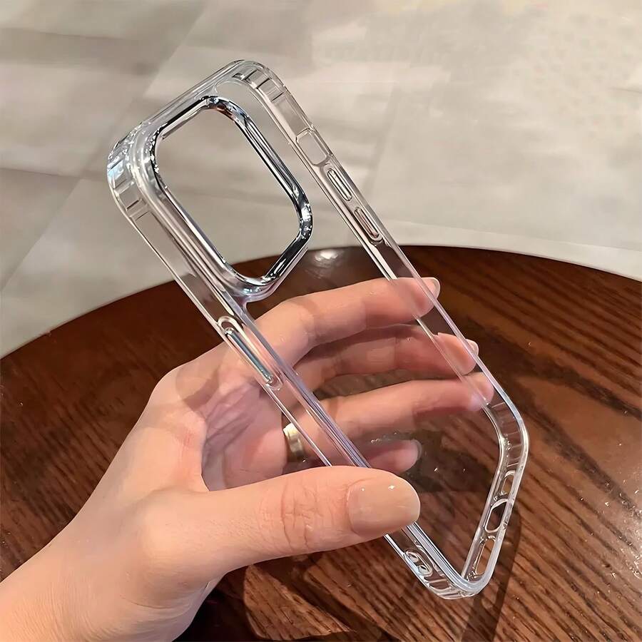 透明手机壳 1 件电镀相机角防摔透明 TPU 豪华电镀按钮保护壳兼容 16e/16promax/16/16pro/16plus/15/15promax/15pro/15plus/11/12/13/14promax/Xs/Xr/11pro/11promax/12pro/12promax/13pro/13promax/7plus/14pro/14promax/14plus/7plus/8plus/8/Se2/6/6splud/7/8/Mi 11 Lite/14c /12t/13t/13tpro/Note 11pro/12pro /13/ /Poco X5pro /Note14 5g /Note14 Pro 5g/Poco X7 软壳全覆盖防摔加固四角 - 無色 - 查看 1