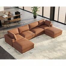 114" L-Shaped Modular Sectional Sofa – 4-Seat Oversized Cloud Couch With Down Feather Fill, Chaise, And Ottoman For Living Room - 棕色 - 查看 4