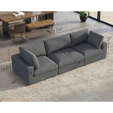 114" L-Shaped Modular Sectional Sofa – 4-Seat Oversized Cloud Couch With Down Feather Fill, Chaise, And Ottoman For Living Room - Grey - View 2