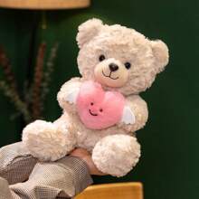 1pc Healing Angel Hugging Heart Teddy Bear Plush Doll, Creative Love Teddy Bear Soft Stuffed Doll, Cute Bear Plush Doll Suitable As Gift For Girlfriend, Birthday, Valentine's Day