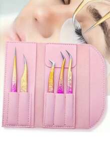 Zestaw 5 precyzyjnych pęset do przedłużania rzęs, zestaw zalotek do rzęs – profesjonalny aplikator i narzędzie do usuwania rzęs ze stali nierdzewnej z końcówkami pokrytymi tytanem, akcesoria kosmetyczne DIY do idealnych rzęs, do poprawy objętości i długości, w zestawie etui, nie wymaga baterii, prezenty dla rodziny, przyjaciół, par, na Halloween, prezenty świąteczne, na powrót do szkoły, zalotka do rzęs, pęseta do brwi, makijaż, tanio, wystrój pokoju, toaletka, podróż, sypialnia, akcesoria do makijażu, pęseta
