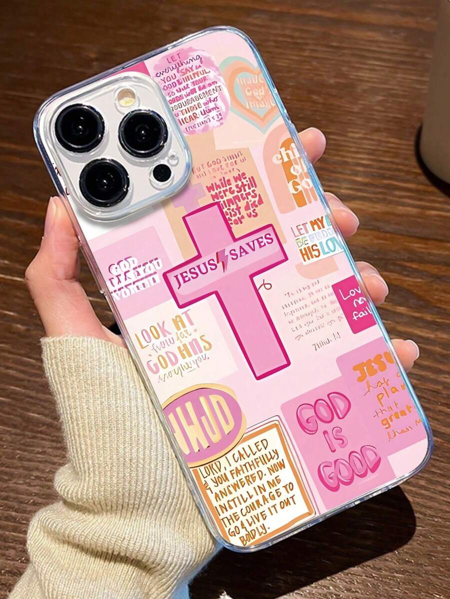Funda para phone con eslogan (1 unidad), diseño de cruz y Jesús, TPU transparente, protección completa, anticaídas, antihuellas, compatible con phone S - Multicolor - Ver 1