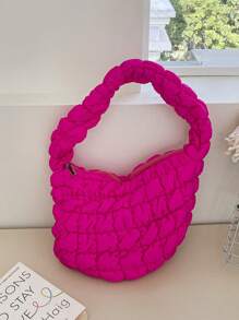 1 Peça Bolsa Plissada com Formato de Nuvem, Bolsa Transversal de Grande Capacidade, Bolsa Matelassada com Grade, Bolsa de Ombro Adequada para Guardar Telefones Celulares, Cosméticos, Cabos de Carregamento, Garrafas de Água, Bolsa Acolchoada para Axila na Cor Rosa Vermelha, Bolsa de Ombro Fashionista, Bolsa de Pastelaria Portátil para Escola, Transporte, Trabalho, Viagem, Férias, Bolsa de Ombro Multiuso para Adolescentes Meninas, Mulheres, Estudantes Universitários, Professores, Enfermeiras, em Estilo Coreano