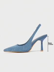 Women's Pointed Toe Chunky Heel Suede Pumps With Back Strap, Breathable Closed Toe High Heel Slingbacks For Summer - Blue - View 4