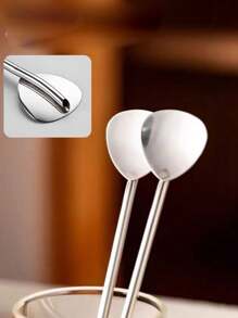 1pc 304 Stainless Steel 2-In-1 Straw & Spoon Combination Drink Mixer For Milk Tea, Juice, Coffee,School Supplies