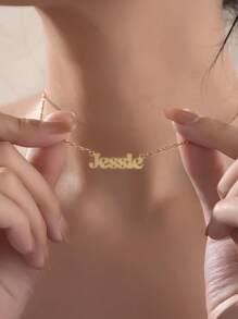 Customized Stainless Steel Name Necklace, Personalized Matte Simple Custom English Alphabet Font, Suitable Gift For Couples, Friends, Mother's Day, High-End Gift For Mom, Gold Fashion Jewelry Choker, Perfect Gift For Anniversary, Wedding, Friends Gathering, Back To School, Classmate Reunion,Gold,Stylish,Colorful,Vintage,Simple,Unisex,Casual,Cuties,Custom,Personalized,Unique,Ideal Gifts For Him,Ideal Gifts For Her,Her,Boyfriend,Girlfriend,Dad,Mom,Family,Friends,For Anniversaries,For Birthdays,For Graduation,For Prom,For Party,Jewelry,Jewelry