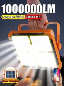 1PC 3600MAH Portable Solar Floodlight, High-Power Rechargeable Camping Light, 5 Lighting Modes, USB Rechargeable, Outdoor Waterproof, Adjustable Bracket, Easy To Install, Very Suitable For Emergency Situations, Car Maintenance, Outdoor Camping, And Street Lighting - Orange - View 2