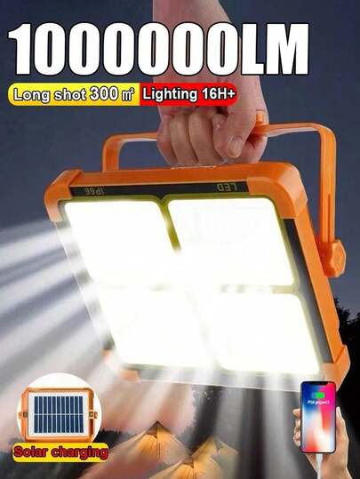 1PC 3600MAH Portable Solar Floodlight, High-Power Rechargeable Camping Light, 5 Lighting Modes, USB Rechargeable, Outdoor Waterproof, Adjustable Bracket, Easy To Install, Very Suitable For Emergency Situations, Car Maintenance, Outdoor Camping, And Street Lighting