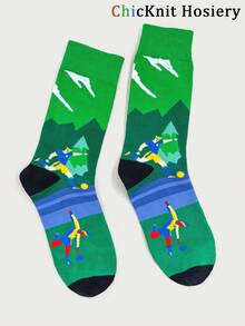 1 Pair Unisex Fashionable Outdoor Sport Mid-Calf Socks, Comfortable Breathable Soccer Player Pattern, Versatile &