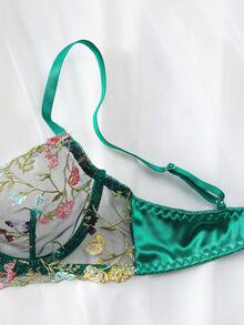 Bộ đồ lót nữ 2 món màu xanh lá cây thêu hoa lưới gợi cảm, quần lọt khe quyến rũ, thích hợp cho ngày Valentine và tuần trăng mật. - màu xanh lá - Xem 6