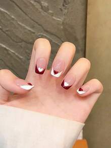 Upgrade Your Style, Handmade Press-On Nail Kit Short Square French Heart Minimalist Jelly Pink Manicure Set, Long Nails Suitable For Parties, Weddings Or Daily Wear, Comes With 2 Jelly Gel Pieces And 1 Buffer