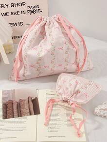 1 件花卉条纹蝴蝶结图案旅行护肤抽绳收纳袋化妆包内衣衣物收纳袋卫生巾袋短途旅行必备旅行收纳套装、收纳袋套装、行李箱收纳袋套装学校用品大学宿舍学生房间装饰必备品 - 彩色 - 查看 13