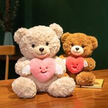 1pc Healing Angel Hugging Heart Teddy Bear Plush Doll, Creative Love Teddy Bear Soft Stuffed Doll, Cute Bear Plush Doll Suitable As Gift For Girlfriend, Birthday, Valentine's Day