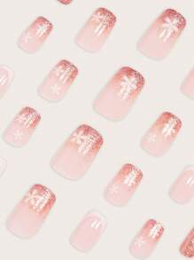 24 Peças Kit de Unhas Postiças de Forma Quadrada Curta para Outono e Inverno, Flores Elegantes em Rosa Quente e Folha de Ouro Brilhante, Kit Perfeito de Unhas Postiças Falsas de Cobertura Total, Inclui 1 Peça Folha de Adesivos e 1 Peça Lixa Miniatura, para Uso Diário, Escritório, Festa em Casa, Joias e Acessórios Femininos, Dicas de Unhas Falsas 1 Peça Tira de Lixa Jelly Gel, Envio Aleatório