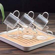 12/6/4/2pcs Set Transparent Glass Tea Cups With Handles, Heat-Resistant, Multipurpose Small Elegant Coffee Cups, Suitable For Coffee, Wine, Beer, Cocktail, Juice, Office, Restaurant, Gifts, 100ML Small Tea Cups (Excluding Cup Holder) - White - View 2