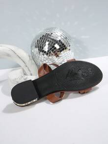 Women's Flat Sandals, Summer Rhinestone & Glitter 2-In-1 Stylish Slippers, Suitable For Outdoor Wear - Brown - View 9