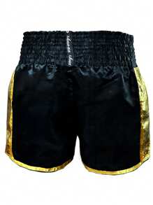 1pc Men's Black Boxing Shorts, Embroidered Sports Pants, Fighting & Training Muay Thai Shorts