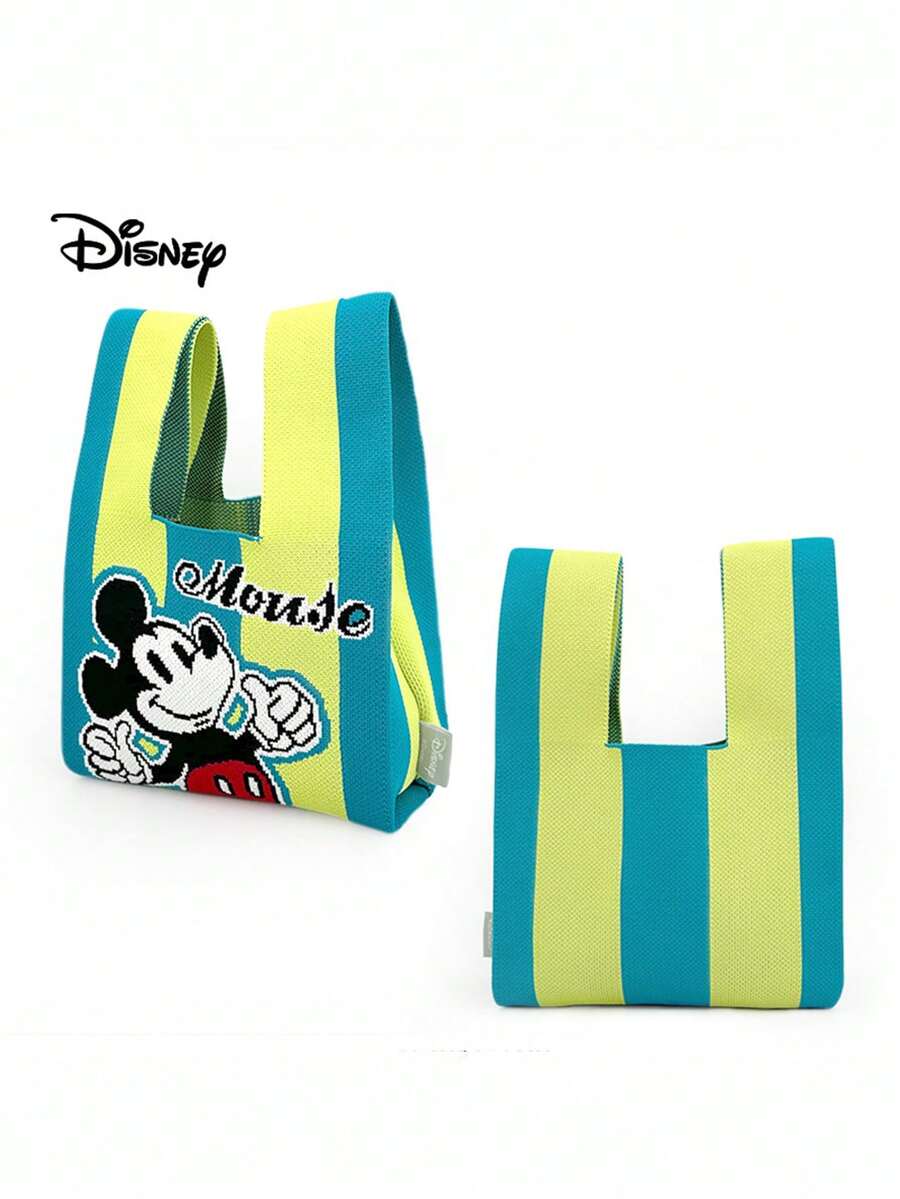 Disney [官方授权IP] 夏季撞色米老鼠卡通图案针织托特包，适合日常装扮、旅行收纳、送给朋友、母亲节、婚礼的礼物 - 綠色 - 查看 1