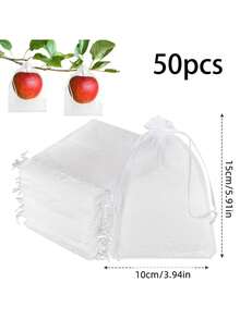 50 Pieces Fruit Protection Bags Fruit Netting Bags With Drawstring,Garden Fruit Cover Mesh Bag To Protect Plants From Pest Birds Squirrels - White - View 16