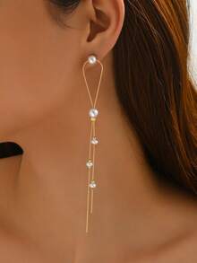 两件套时尚优雅简约白色和橙色仿珍珠巴洛克心形珍珠豌豆点缀耳环，仿珍珠螺旋吊坠，铜链流苏，耳环/吊坠两用，适合美丽女士日常、度假、派对等场合佩戴。 - 彩色 - 查看 2