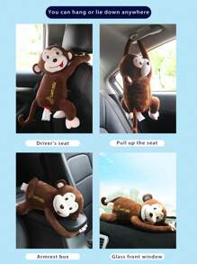 1pc Paper Towel Box For Both Home And Car, Car Mounted Cartoon Storage, Car Interior Decoration, Cute Children's Monkey Paper Towel Draw