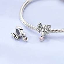 1 pingente de laço rosa prateado, pingente em forma de borboleta incrustado com zircônia cúbica, pingente de borla em forma de coração, adequado para pulseiras, joias faça você mesmo, joia de presente em estilo doce para mulheres