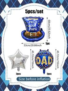 5pcs/Set Father's Day Decoration Balloons, Includes Father's Day Blue Gentleman Hat Balloon, "Feliz DIA Papa" Print, Blue Round "Happy Father's Day" Balloon, Silver Star, And "Happy Father's Day" Balloon, Suitable For Father's Day Party, Dad's Birthday Decorations, Best Father's Day Balloons, Indoor And Outdoor Decor - Multicolor - View 3